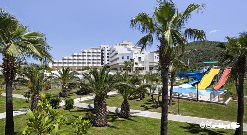 محوطه فضای سبز و ساختمان هتل